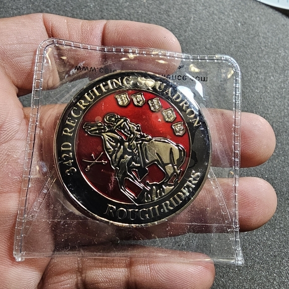 342D Recruiting Squadron Rough Riders Challenge Coin Bronze Red Enamel Token see - Picture 1 of 4